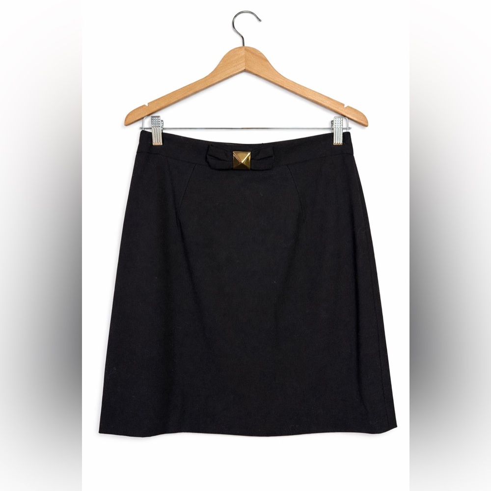 Kate Spade Black A-Line Skirt Size 10 Gold Bow Accent Classic Preppy Career